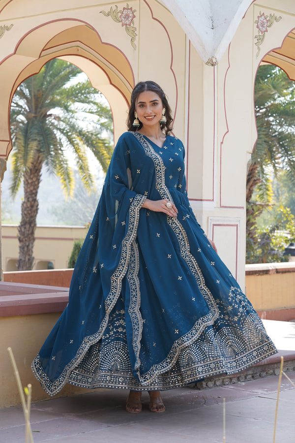 Full Flair Anarkali Gown With Embroidered Dupatta